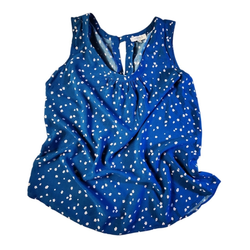 Blue Floral Sleeveless Top
